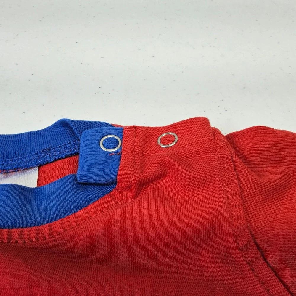 Kansas Jayhawks Bodysuit Kids 6/9 Months Red Blue Short Sleeve Snap On‎ Logo